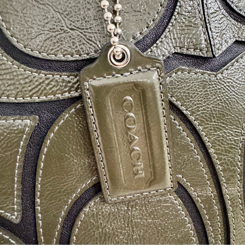 SOLD Coach Colette Signature Overlay Leather Tote – Olive & Black (16449) - Picture 6 of 17